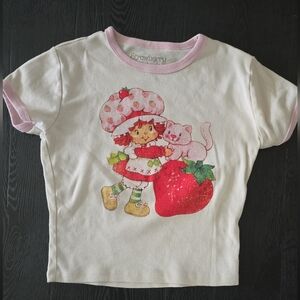 Strawberry Shortcake Women's White Tee with Pink Trim